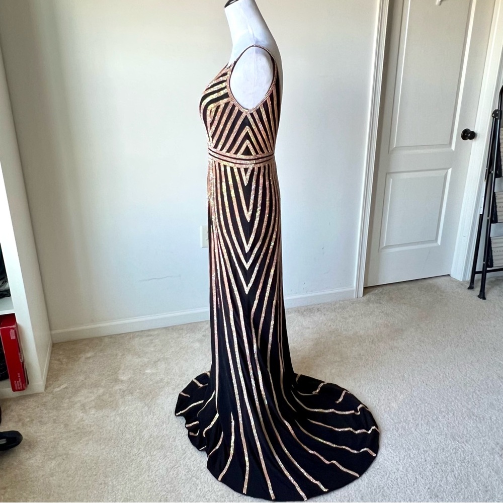 JOVANI Rhinestone Sleeveless V-Neck Deep Back Gold/Black Prom Dress—SZ. 8 - Picture 3 of 17